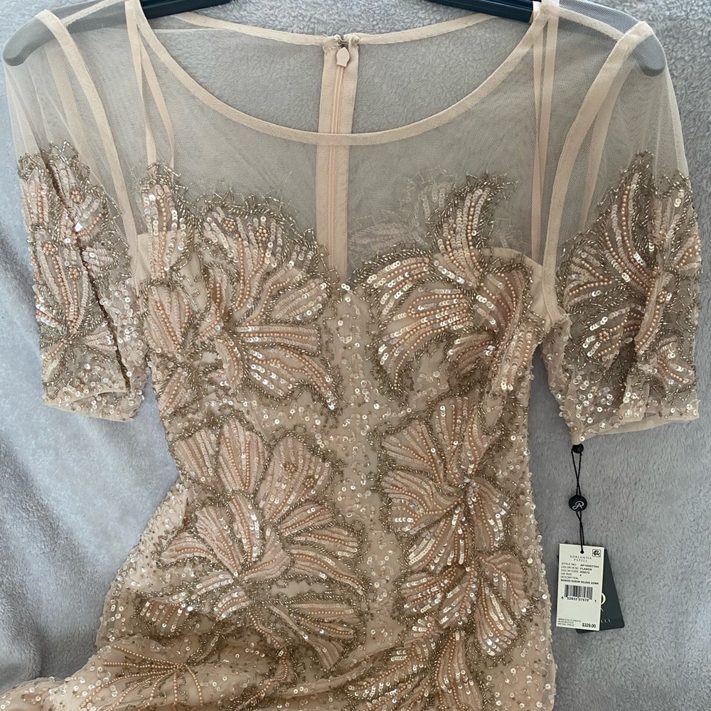 Adrianna Papell beaded elbow sleeves long gown - Picture 6 of 12